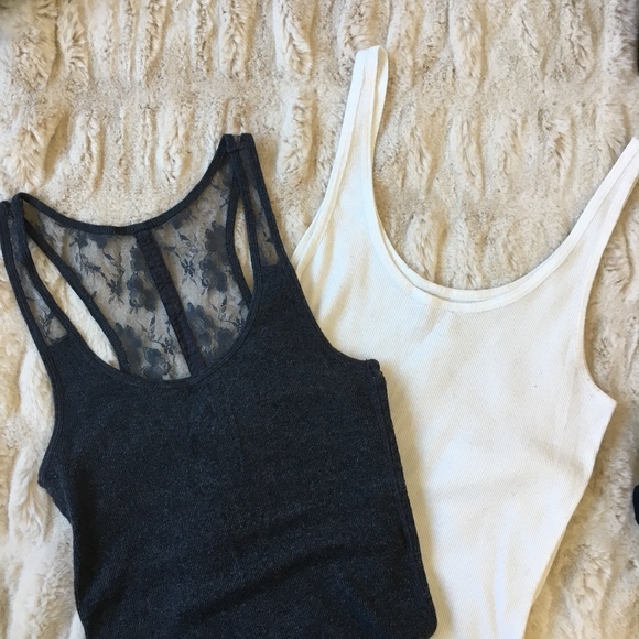 Tops - LOT OF 2: 1 AE Gray, 1 Hollister White Tanks